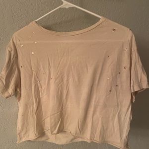 Pink tan shirt with gold stars, size small, never worn/perfect condition